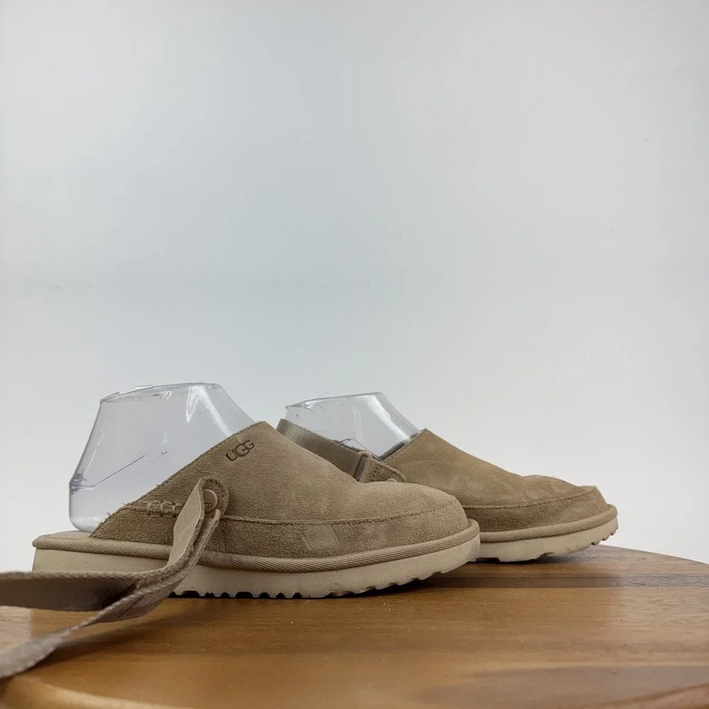 Big Kids Ugg Goldenstar Beige Suede Slingback Platform Slide Clogs Size 5 Y GUC